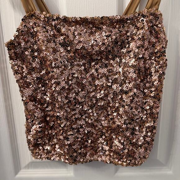 Free People Revolve "Hey Girlie" Sequin Top in Rose Shoulder Ties XS MSRP $78 - Picture 4 of 7